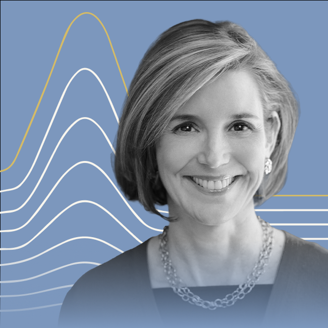 Headshot of Sallie Krawcheck on a blue background. 